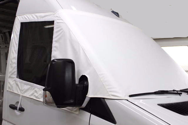 White Windshield Cover with Side Insect Screen for Sprinter Vans