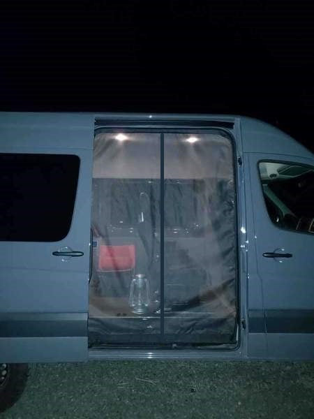 Sprinter Insect Screen with Magnetic Sealed Center (example) Opening - Night Time