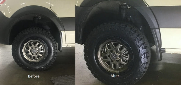 Sprinter wheel well opening kit before and after
