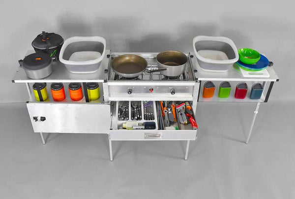 Camp Kitchen with Gear - Drawer Open for Display - Not all Items Included