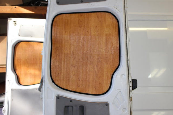 Sprinter cargo van rear door window insulation panels in lt wood